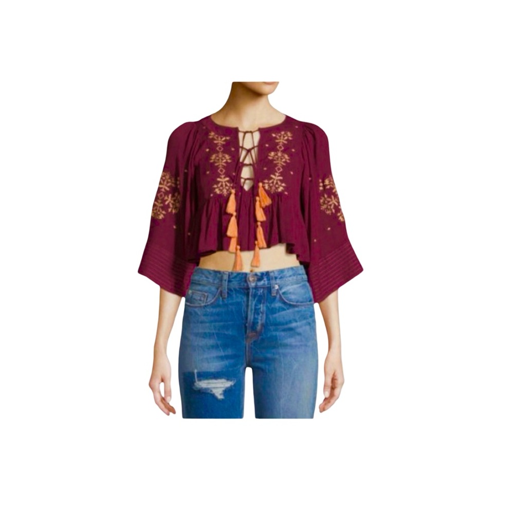Elegant Burgundy Embroidered Blouse
